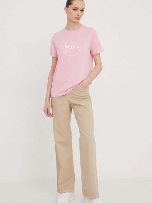 Koszulka bawełniana Roxy różowa