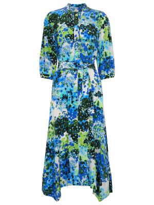 Vestido midi de seda de flores Stella Mccartney azul