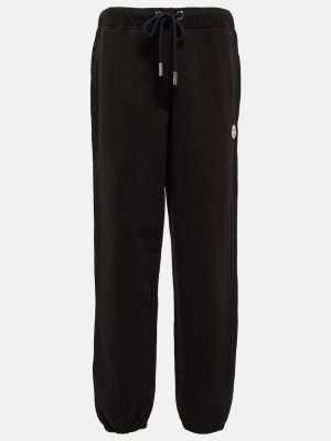 Pantaloni sport din bumbac din jerseu Moncler negru