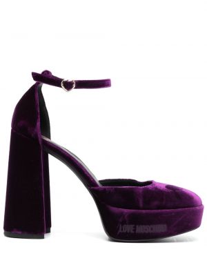 Zamšādas mūļi ar apdruku Love Moschino violets
