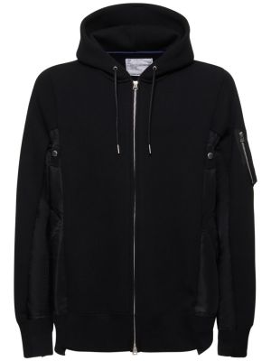 Pamučna najlonska hoodie s kapuljačom Sacai crna