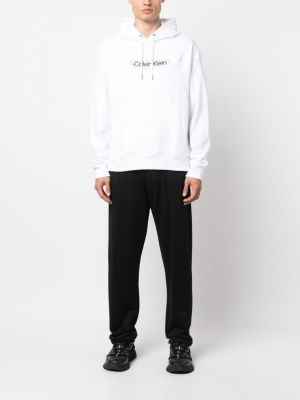Kokvilnas kapučdžemperis ar apdruku Calvin Klein balts