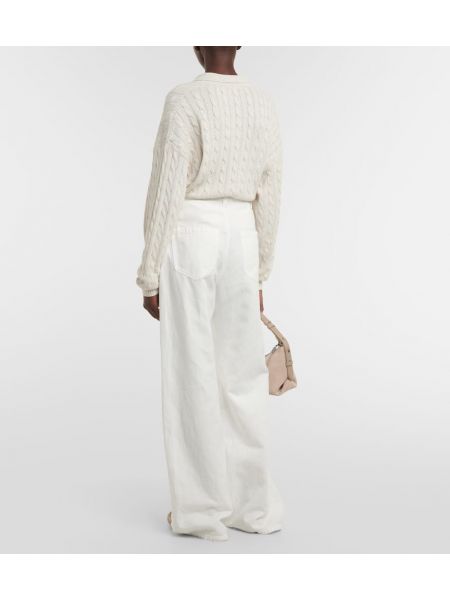 Pantalones de lino de algodón bootcut Brunello Cucinelli blanco