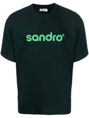 Памучна тениска с принт Sandro зелено