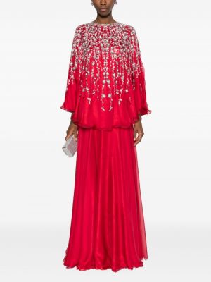 Křišťálové šifonové večerní šaty Dina Melwani červené