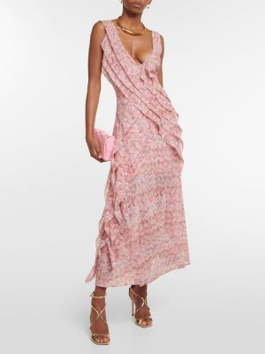 Midi šaty s volány Missoni růžové