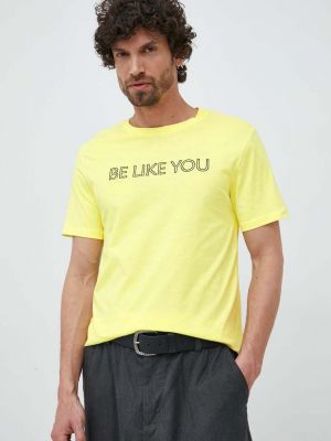 Памучна тениска с дълъг ръкав с принт United Colors Of Benetton жълто
