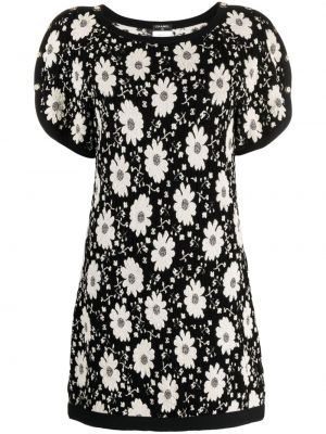 Mustriline kootud lilleline kleit Chanel Pre-owned