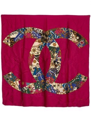 Копринен шал с апликация Chanel Pre-owned розово