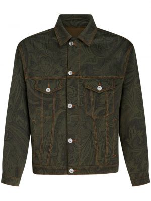 Denim jakna s paisley potiskom iz žakarda Etro zelena