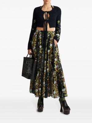 Květinové bavlněné dlouhá sukně s potiskem Etro černé