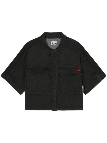Βαμβακερό πουκάμισο με κέντημα Izzue μαύρο