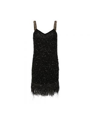 Sukienka mini z frędzli tweedowa Balmain czarna