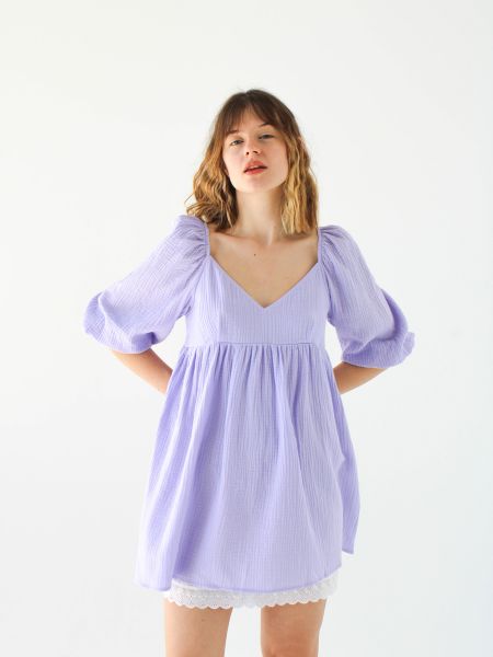 Хлопковое платье мини ромашка фиолетовое
