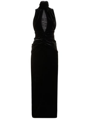 Drapované zamatové dlouhé šaty Alessandra Rich čierna