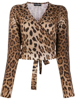 Pulover s potiskom z leopardjim vzorcem Dolce & Gabbana rjava