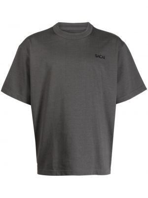 Памучна тениска бродирана Sacai сиво
