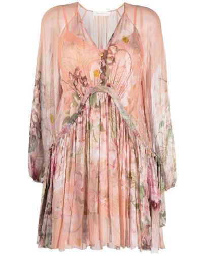 Коктейлна рокля на цветя розово Zimmermann