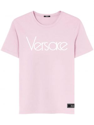 Памучна тениска с принт Versace розово