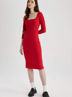 Midi šaty s dlhými rukávmi Defacto červená