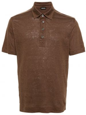 Lininis polo marškinėliai Zegna ruda