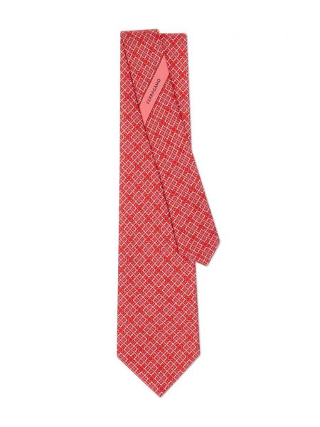 Kockovaná hodvábna kravata s potlačou Ferragamo červená