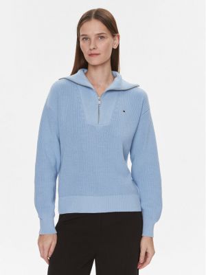 Dzianinowy sweter bawełniany Tommy Hilfiger niebieski