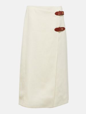 Λινή δερμάτινη φούστα Loro Piana λευκό