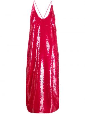 Midi šaty s flitry Ganni růžové