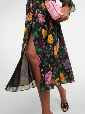 Robe mi-longue à fleurs Carolina Herrera noir