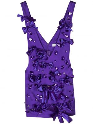 Сатенена коктейлна рокля с кристали Loulou виолетово