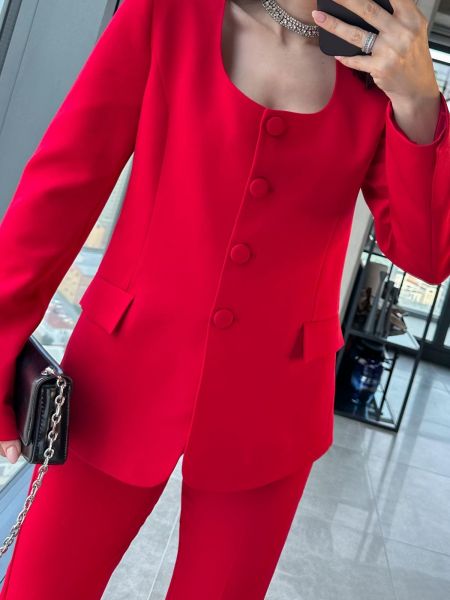Ümara kaelusega ülikond Laluvia punane