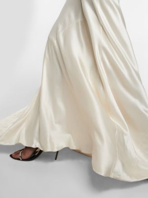 Vestito lungo di raso di seta Saint Laurent bianco