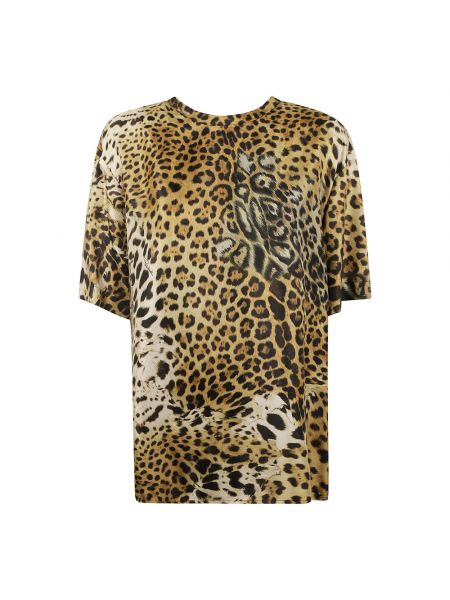 Camiseta de seda con estampado leopardo Roberto Cavalli beige