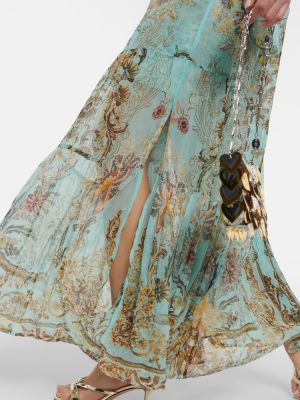 Rochie lunga de mătase cu model floral Camilla