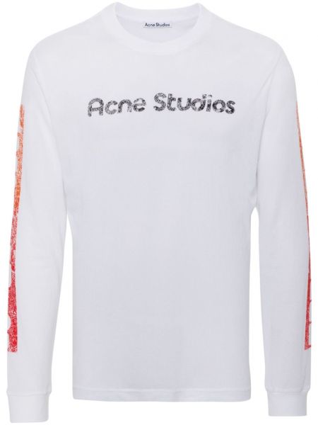 Bavlnené tričko s potlačou Acne Studios biela