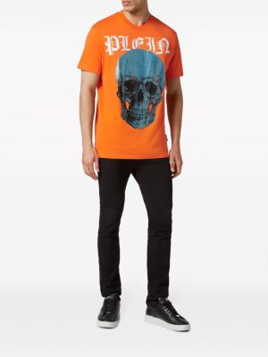 Křišťálové bavlněné tričko s potiskem Philipp Plein oranžové