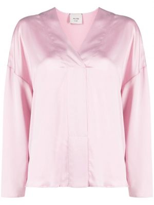 Копринена риза с v-образно деколте Alysi розово