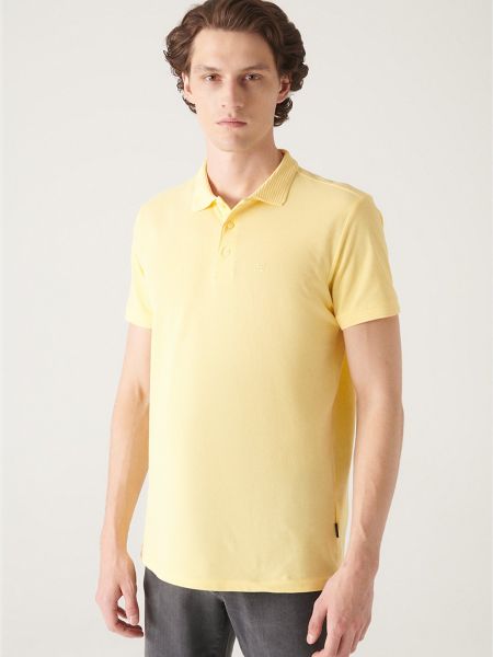 Памучна поло тениска с копчета Avva жълто