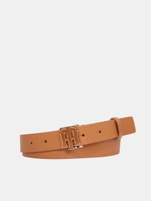 Cinturón de cuero con hebilla con apliques Tommy Hilfiger marrón