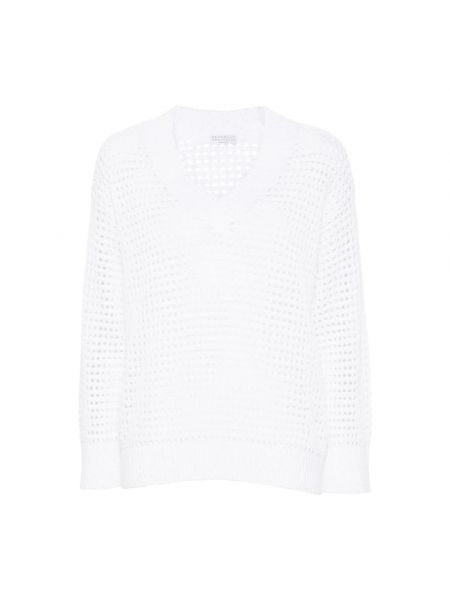 Sweter koronkowy Brunello Cucinelli biały
