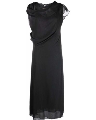 Průsvitné hedvábné asymetrické šaty bez rukávů Maison Margiela - černá