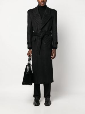 Oversized pruhovaný vlněný kabát Saint Laurent černý