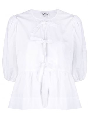 Пеплум памучна блуза Ganni бяло