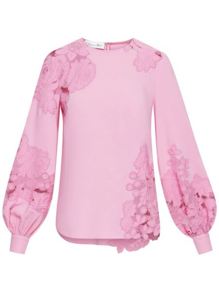 Μεταξωτή μπλούζα με δαντέλα Oscar De La Renta ροζ