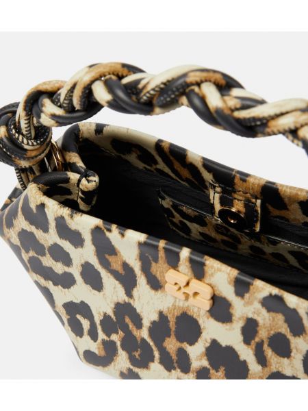 Bolsa de hombro de cuero leopardo Ganni
