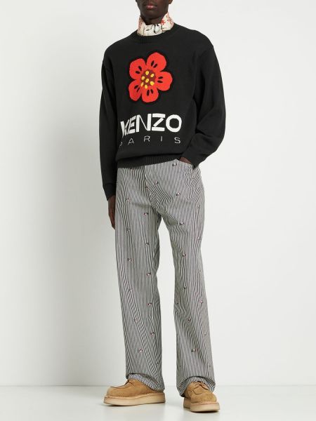 Памучен пуловер бродиран Kenzo Paris черно