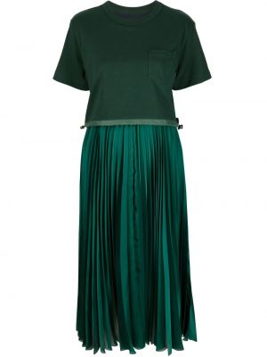 Pliszírozott midi ruha Sacai zöld