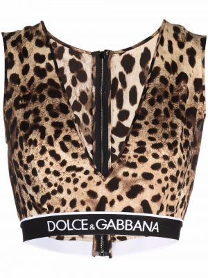 Jedwabny crop top z nadrukiem w panterkę Dolce And Gabbana