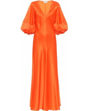 Svilena satenska midi obleka Lee Mathews oranžna